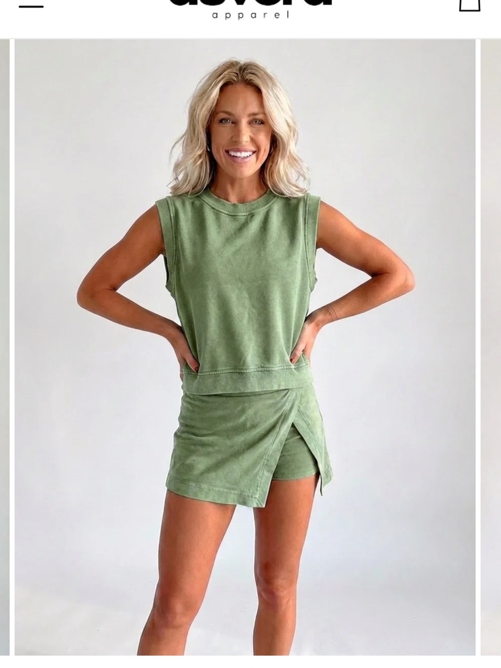 Auvora Olive Green Sleeveless Top and Skort Set nwt